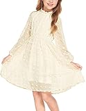 Arshiner Abito Ragazze Elegante A-Line Principessa Abito Casual Abito Manica Lunga Abito Festa Festiva Matrimonio Colletto Ruffle Abito Casual per Ragazze Beige 160