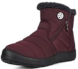 Stivali Donna Stivaletti Invernali Impermeabili Cerniera Stivali da Neve Cotone Caldo Peluche Caviglia Boots Bassi Scarpe Ultraleggero,Vino Rosso 3,36 EU