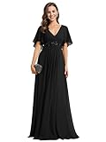 Ever-Pretty Vestito Donna Elegante Scollo a V Maniche a Volant Stile Lungo Abito Cerimonia Donna Nero 56