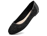 Greatonu Ballerine Donna Ballerine in Pizzo Scarpe Basse Comoda Ballerina Rotonda Slip-on in Pizzo-Nero con fodera-40