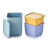 Tupperware Essentials - Contenitori quadrati impilabili, resistenti e riutilizzabili, per mantenere gli alimenti freschi, facili da impilare, contenitori per il pranzo portatili, coperchio ermetico,