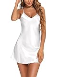 Litherday Camicie Notte Donna Seta Camicie Notte Sexy Babydoll Sottogonna Corta da Donna Pigiama da Donna con Cinturino Regolabile Camicia da Notte Intimo con Scollo a V A-Bianco M