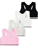 Domee Reggiseni Sportivi Intimo Cotone Bambina Ragazze per 6-12 Anni 4 Pack Nero+Bianco+Grigio+Rosa 10-12 Anni (Dimensione del Produttore L)