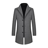 Allthemen Trench da Uomo Colletto alla Coreana Cappotto di Casual Lana Coat Lungo Invernale Cappotto Monopetto 802# Grigio Chiaro XL