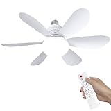 SWBSLL Ventilatore da Soffitto con Luce e Telecomando, Lampadario Ventilatore LED Dimmerabile con Lampada Integrato da 40W E27, 6 Pale, 3 Velocità, Silenzioso, per Soggiorno, Camera da Letto (Bianco)