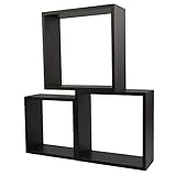 H HANSEL HOME Set di 3 Mensole a Cubo Quadrato da Muro Decorativo Colore Nero, Mensole da Parete Fissaggio Invisibile 25/20/15 cm