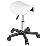 Yaheetech Sgabello con Ruote Regolabile in Altezza Sedia Estetista Trucco Girevole Ergonomico per Massaggio Salone Parrucchiere a Forma di Pelle Bianco