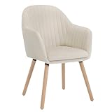 WOLTU 1Pz Sedia da Pranzo Poltroncina per Sala D attesa Cucina Poltrona con Schienale Braccioli Tessuto in Velluto Gambe di Legno Crema BH95cm-1