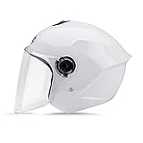 LIONCIANO Metà Aperto Faccia Casco Del Motociclo Con Visiera Riflettente，Casco Modulare Scooter，l Anti-Collisione Protegge La Sicurezza Stradale Degli Utenti(Bianca)