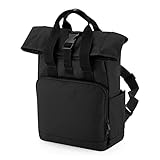 BagBase BG118S Recycled Mini Twin Handle Roll-Top Backpack - Black