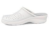 Fly Flot | Woman Professional, Zoccoli Sanitari Donna, Ciabatta con Tomaia in Pelle Forata, Sottopiede in Pelle Scamosciato, Bianco, 39