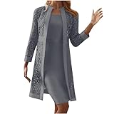 HAOLEI Set di Abito e Cardigan a Vita Alta, Traspirante da Donna Vestito a Tubino con Cardigan Banchetto Abito da Cerimonia Elegante Abito Estivo Donna Corto per la Primavera e L Estate Confortevole