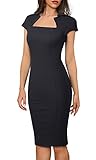 HOMEYEE Vestito da Donna Elegante Estivi Cocktail Vestiti Tubino Manica Corta al Ginocchio retrò Abito da Lavoro B737 (XL, Nero)