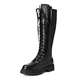 DREAM PAIRS Donna Stivali Alti al Ginocchio Stringate Scarpe Corte Caviglia Casual Boots Nero SDKB2203W-E Taglia 39 (EUR)