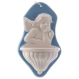 Holyart Acquasantiera Busto angioletto Sfondo Blu Ceramica Deruta 15x10x5 cm