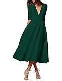 CARINACOCO Donna Vestiti Lunghi da Matrimonio Elegante Collo V Vestito A Pieghe Skater Abito Maxi Damigella Sera Cerimonia Inverno Verde XL