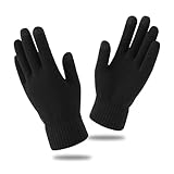 SKHAOVS Guanti a Maglia Caldi, Guanti Invernali per Uomo Donna, Guanti Touch Screen, Termici, Elastico, per Lavoro Sci Bicicletta Campeggio Escursionismo Corsa Alpinismo, Taglia Unica (Nero)