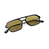 FEISEDY Vintage Square anni  70 Flat Top Pilot Occhiali da sole Donna Uomo Metal Design Shades (Montatura nera/lente verde giallastra) B2752