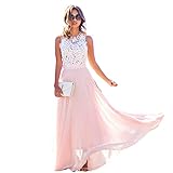 Loalirando Abito Donna Elegante Estivo Senza Manica Vestito Cerimonia in Pizzo Abito Lungo Vita Alta Abito alla Moda per Festa Compleanno Nozze Ragazza S-XXL (Rosa, Small)