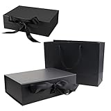 Scatola Regalo con Coperchio Scatole Regalo con Nastro Gift Box con Chiusura Magnetica Confezione Regalo con Fiocco Per Matrimonio Natale Compleanno Sorpresa Scatola Regalo (Nera)