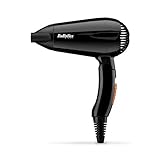 BaByliss 5344E Asciugacapelli da Viaggio 2000 W Leggero e Compatto con Manico Pieghevole, Doppio Voltaggio, Nero