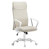 SONGMICS Poltrona da Ufficio, Sedia ergonomica, Seduta Girevole, Seduta Imbottita, Regolabile in Altezza e reclinabile, capacità di carico 120 kg, Beige Cappuccino OBN034K01