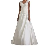 Abiti da Sposa Donna Elegante Senza Maniche Scollo a V Nuzial Abito con Spacco Pizzo Lungo Vestito per Matrimonio/Fidanzamento/Abito da Sposa/Abito da Sera/Foto di Matrimonio (White, M)