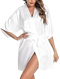 Litherday Vestaglia Donna Kimono Donna Vestaglia Raso Donna Kimono Sexy Donna Camicia da Notte Donna Sexy Pigiama Donna Vestaglia Sposa Damigelle, Bianco, S