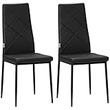 HOMCOM Set di 2 Sedie da Pranzo con Schienale Alto, Sedie Moderne in Finta Pelle e Acciaio per Cucina e Salotto, 41x50x97 cm, Nero