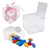 Decoraparty Scatoline Trasparenti con Coperchio Porta Confetti 6 x 6 x 6 cm-Cubo in Plastica Plexiglass Scatole per Bomboniera, Comunione, Cresima, Matrimonio, Battesimo (Set da 12)