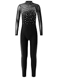 YiZYiF Body per Bambina Tuta da Ginnastica Artistica Pattinaggio Maniche Lunghe Jumpsuit Patchwork Sportiva Body da Danza Leotards da Balletto Nero 9-10 anni