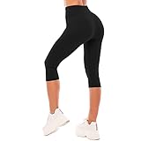 SINOPHANT 3/4 Leggins Capri Vita Alta Donna, Estivi Leggings Donna Fitness Corti Pantaloncini Yoga Coprenti Pinocchietto Opaco Elastici Morbido per Sportivi o Casual,L-XL,Nero