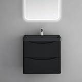 doporro Mobile Bagno Sospeso60x50x42cm, Mobile da Bagno con 2 Cassetti Include Lavabo, Nero opaco, Seria Smile-Lackier