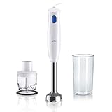 Braun MultiQuick 1 MQ10.201MWH con 5 ANNI DI ASSISTENZA, Frullatore ad Immersione Leggero, Tecnologia EasyTwist, Tritatutto da 350ml e Bicchiere da 600ml Inclusi, 450W, Bianco