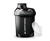 Protein Shaker 400 ml con setaccio - ORIGINAL Fitness Mixer - Senza BPA, Con scala per frullati cremosi di proteine ​​del siero di latte in polvere, Concentrati di proteine ​​BCAA in nero deluxe