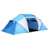 Outsunny Tenda da Campeggio 4 Posti con 2 Zone Notte e Borsa da Trasporto, 430×240×170 cm, Bianco e Azzurro