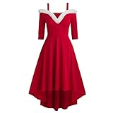 HHWY Vestito di Natale da donna, elegante, con scollo a V, abito di Natale, irregolare per feste, abito da sera da donna, abito da festa, abito da Babbo Natale in velluto, Rosso 1, XXL