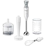 Bosch ErgoMixx Hand Blender - Frullatore a Immersione Portatile, 600 W, 12 Velocità, Lama a 4 Ali, Bicchiere Graduato, Mini Tritatutto, Accessorio per Puré ProPuree e Frusta in Acciaio Inox