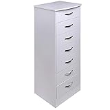 BAKAJI Mobile Cassettiera Mobiletto 7 Cassetti Settimino in Legno MDF Pomelli in Metallo Design Moderno Arredamento Casa Camera da Letto Dimensione 46 x 42 x 116 cm (Bianco)