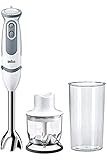 Braun Minipimer MQ5220WH con 5 ANNI DI ASSISTENZA, MultiQuick5 Frullatore ad Immersione, 21 velocità, Tecnologia Tedesca, Impugnatura ergonomica, Dotato di tritatutto 350ml e Bicchiere 600ml, 1000W