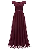 Bbonlinedress Abito da Sera da Donna Abiti Lunghi Eleganti con Spalle Scoperte Abito da Sposa in Chiffon di Pizzo Abito da Damigella d Onore Abito da Sera -2Burgundy L