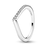 PANDORA Timeless Anello Wish per metà brillante in argento Sterling con zirconia cubica trasparente, 58