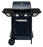 Campingaz Xpert - Barbecue a gas Rocky Plus da 100 l, con pietra vulcanica, 2 bruciatori e coperchio con termometro, 2 vassoi laterali pieghevoli, potenza 7100 Watt