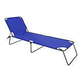 Lettino Pieghevole Prendisole Senza Tettuccio Parasole Schienale Reclinabile Regolabile Struttura In Metallo Nero Sedia Sdraio Per Spiaggia Mare Giardino Piscina 187 x 53 x 24 Cm (Blue)