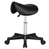 Yaheetech Sgabello con Ruote Regolabile in Altezza Sedia Estetista Trucco Girevole Ergonomico per Massaggio Salone Parrucchiere a Forma di Pelle Nero