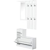 HOMCOM Mobile da Ingresso Appendiabiti con Scarpiera e Specchio, Mensole e Cassetto, 90x10x102cm, Bianco