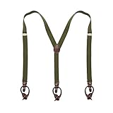 BRERA 67 - Bretelle Uomo Eleganti Regolabili con Clip Robuste, Bretelle Elastiche per Abito Elegante, Jeans, Completo da lavoro. Raffinato Design Italiano (2,5 cm, Verde Militare)