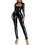 MANYMANY Catsuit in Vernice Nera Catsuit in PVC da Donna Tuta in Pelle Wetlook Rossa Senza Cavallo