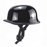 Mezzo Casco Moto, Mezzo Casco Stile Tedesco, Mezzo Casco Scooter ciclomotore, Casco Moto Cruiser Scooter Cool per Uomo e Donna, Nero Brillante, L