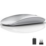 Uiosmuph U58 Kabellose Maus, 2.4G USB Laptop Mäuse Leise Funkmaus Ultra Slim Wireless Mouse 1600DPI für USB Empfänger mit Typ C Kompatibilität mit Windows/Mabook/Linux/Mac (Argento)